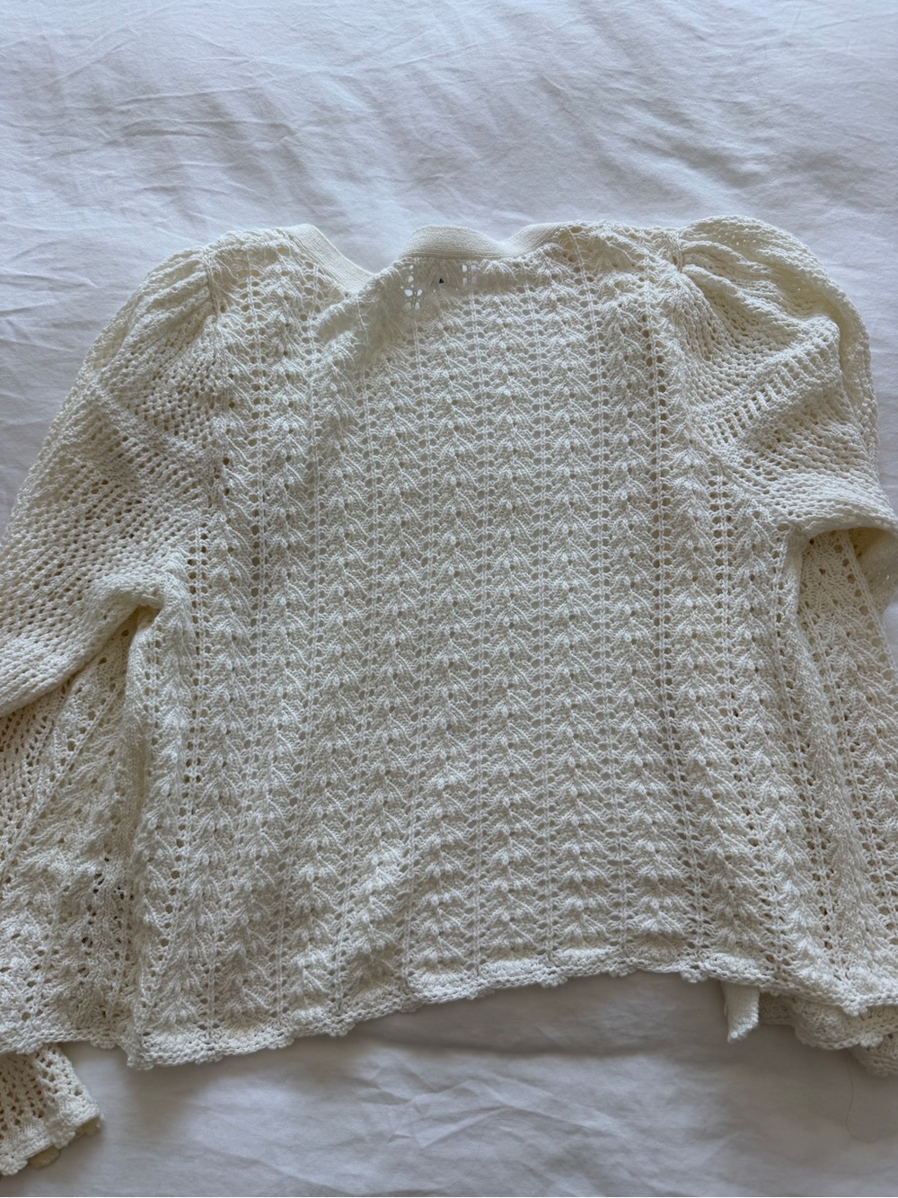 Aritzia Cream Open-Knit V-Neck Button Cardigan - Picture 4 of 4